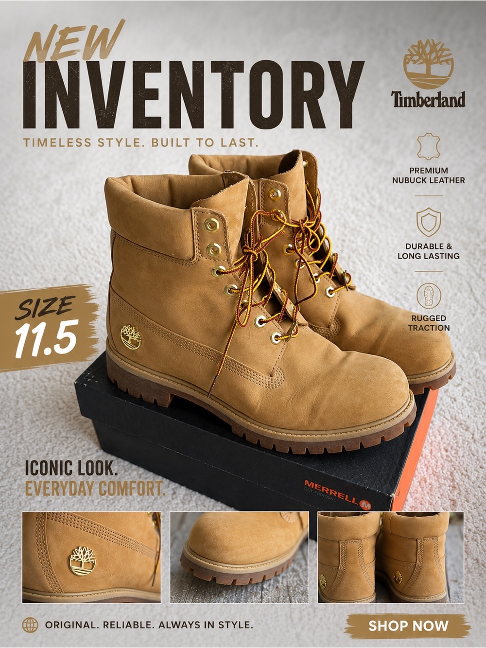 Timberland Premium 6 Inch Waterproof Boot Wheat Nubuck Mens 11.5 A6559 NWB